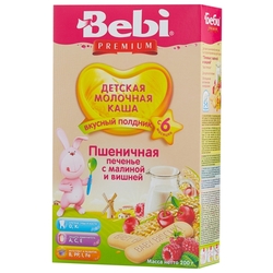 Каша Bebi молочная пшеничная с печеньем, малиной и вишней (с 6 месяцев) 200 г