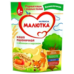 Каша Малютка (Nutricia) безмолочная пшеничная с яблоком и персиком (с 6 месяцев) 200 г