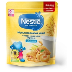 Каша Nestlé молочная мультизлаковая с медом и кусочками абрикоса (с 9 месяцев) 220 г дойпак