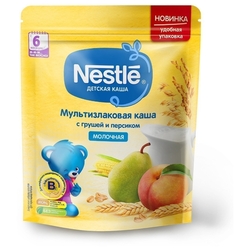 Каша Nestlé молочная мультизлаковая с грушей и персиком (с 6 месяцев) 220 г дойпак