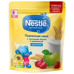 Каша Nestlé молочная пшеничная с кусочками яблока и земляникой (с 8 месяцев) 220 г дойпак