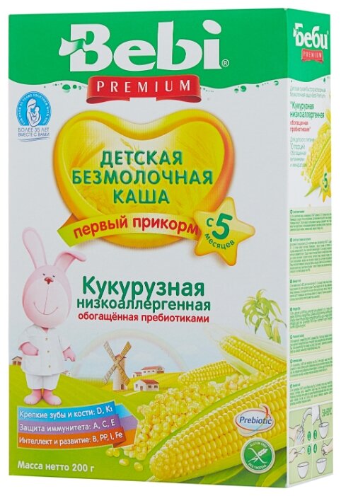 Каша Bebi безмолочная кукурузная с пребиотиками (с 5 месяцев) 200 г