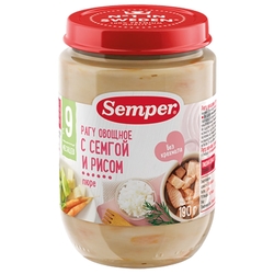 Пюре Semper овощное рагу с семгой и рисом (с 9 месяцев) 190 г, 1 шт
