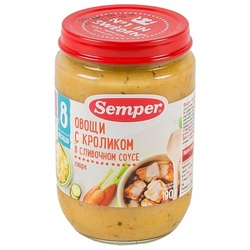 Пюре Semper овощи с кроликом в сливочном соусе (с 8 месяцев) 190 г, 1 шт