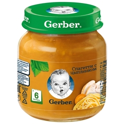 Пюре Gerber спагетти с цыпленком (с 6 месяцев) 125 г, 1 шт