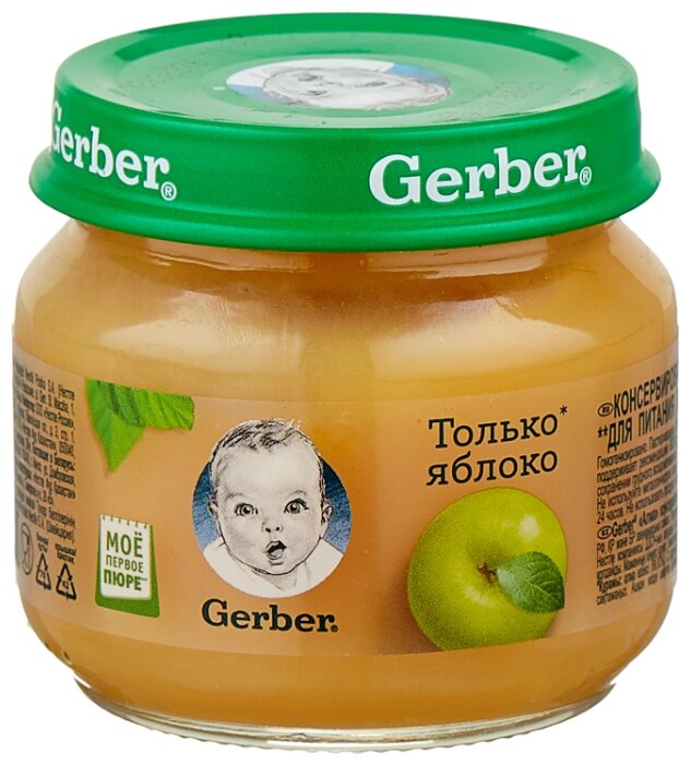 Пюре Gerber Только яблоко (с 4 месяцев) стеклянная банка 80 г, 1 шт