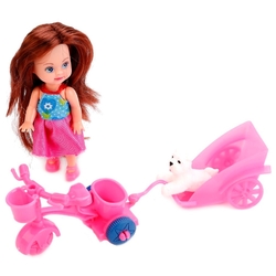 Кукла Карапуз Hello Kitty Машенька на велосипеде с прицепом, 12 см, MARY0816-BB-HK