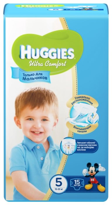 Huggies подгузники Ultra Comfort для мальчиков 5 (12-22 кг) 15 шт.