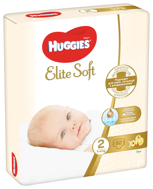 Huggies подгузники Elite Soft 2 (4-6 кг) 82 шт.